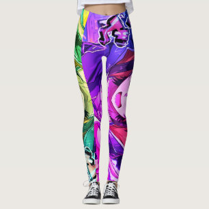 Arte de Anime de Menina Cores Cartoon em Legging P