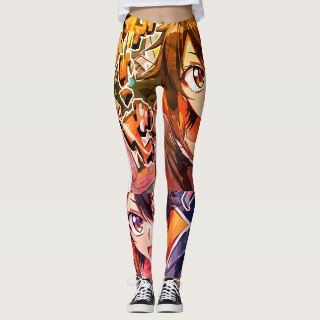 Arte de Anime de Menina em Legging Personalizada (Frente)