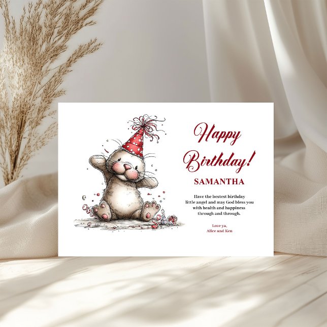 Arte de aniversário encantadora e caprichosa com a (Delightful whimsical animals birthday art greeting card

)
