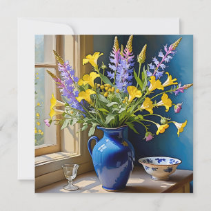 Arte de Buquê Azul Amarelo Roxo