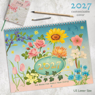 Arte de Calendário Desenhada à Mão Flores Art Nouv