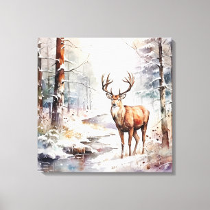 Arte de Canvas de Veado da Aquarela de inverno