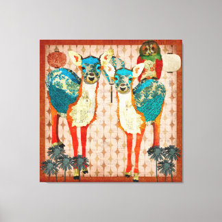 Arte de Canvas do Azure Deer & Rosa Owl Fiesta