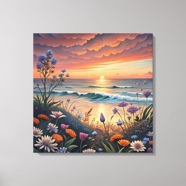Arte de Canvas Floral e Praia (Frente)