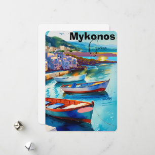 Arte de Cartão Postal de Viagem de Mykonos Grécia,