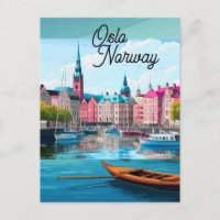 Arte de Cartão Postal de Viagem de Oslo Noruega, C