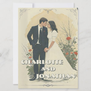 Arte de Casal de Noivado Vintage Romântico