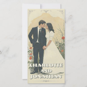 Arte de Casal de Noivado Vintage Romântico