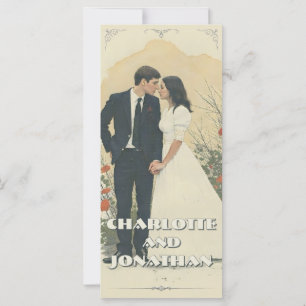 Arte de Casal de Noivado Vintage Romântico