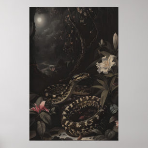 Arte de Cobra Botânica Escura Impressão Floral Rép