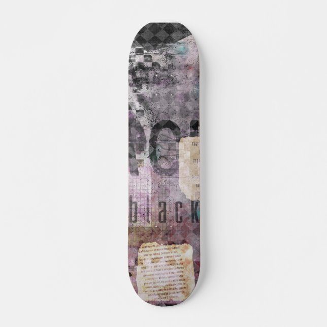 Arte de colagem roxa negra no skate (Frente)
