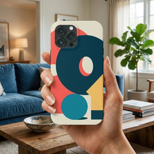 Arte de Design Geométrico Abstrato Retro em Risogr (Retro Abstract Geometric Risograph Art Design. iPhone Case)