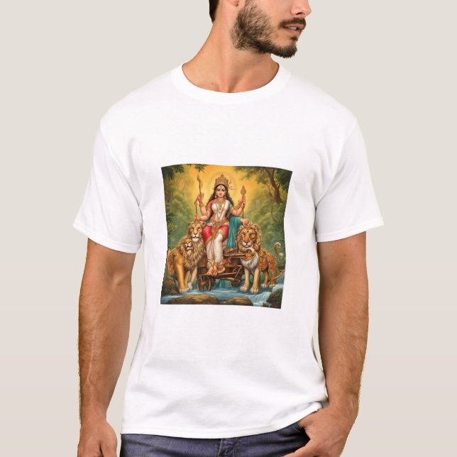 Arte de durga mata com leões T-shirts (Frente)
