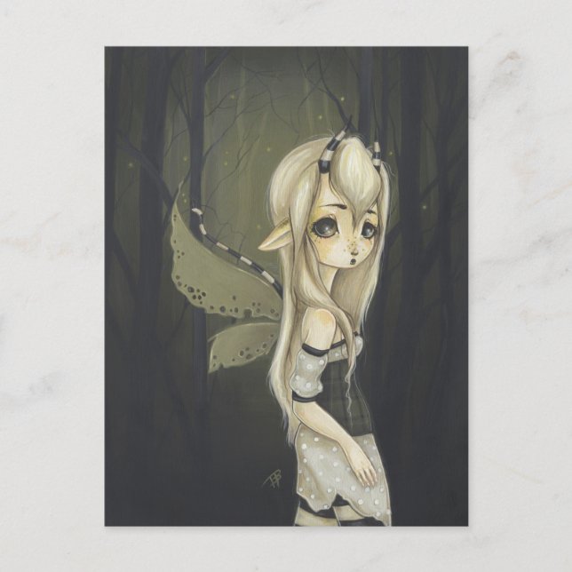 Arte de fantasia de fada cartão postal verde (Frente)