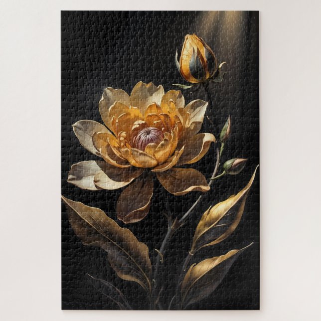 Arte de Flor Botânica Dourada Quebra-Cabeça (Vertical)