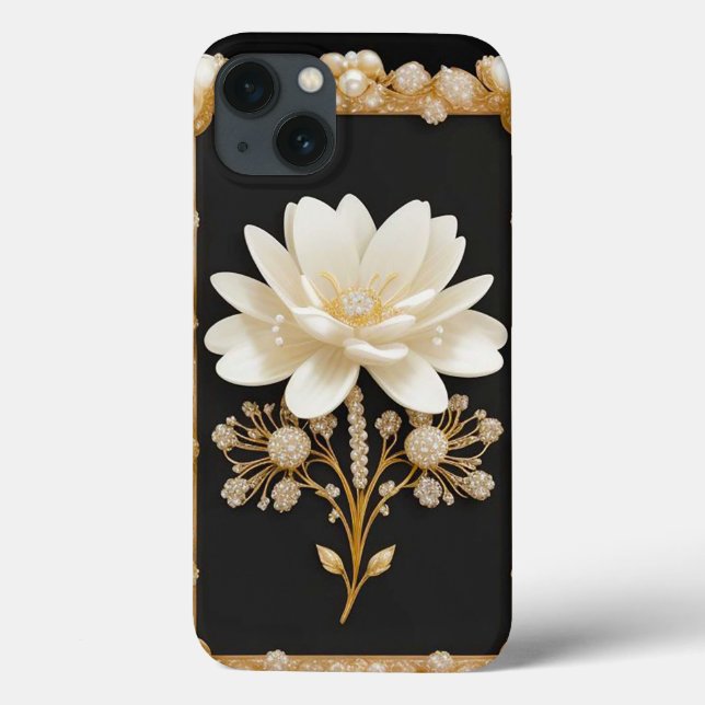 Arte de Flor Branca com Ouro Luxuoso (Verso)
