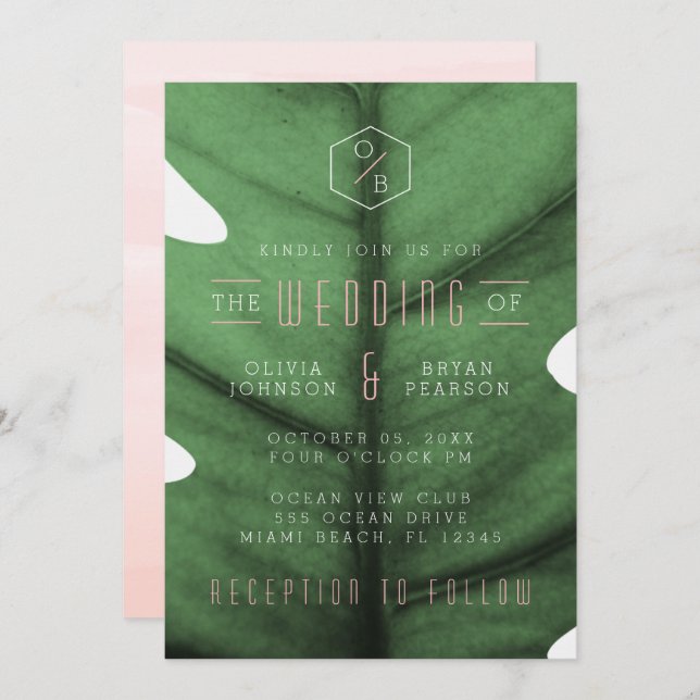 Arte de Folha Tropical Deco Inspirou Convite De Ca (Frente/Verso)