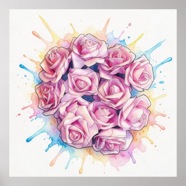 Arte de Grande Poster de Rosas Rosadas (Frente)