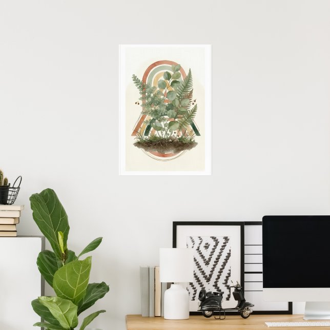 Arte de Impressão de Arquitetura Botânica Verde |  (Escritório em casa)