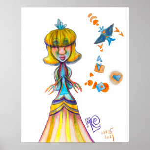 Arte de Impressão de Desenho Abstrato Senhora Peix