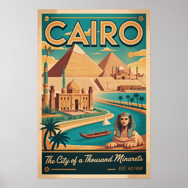 Arte de Impressão de Poster de Viagem Retro Cairo  (Frente)