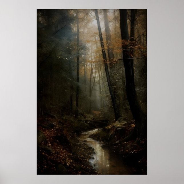 Arte de Impressão Floresta de Outono Escuro Parede (Frente)