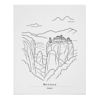Arte de impressão minimalista de Meteora Grécia |