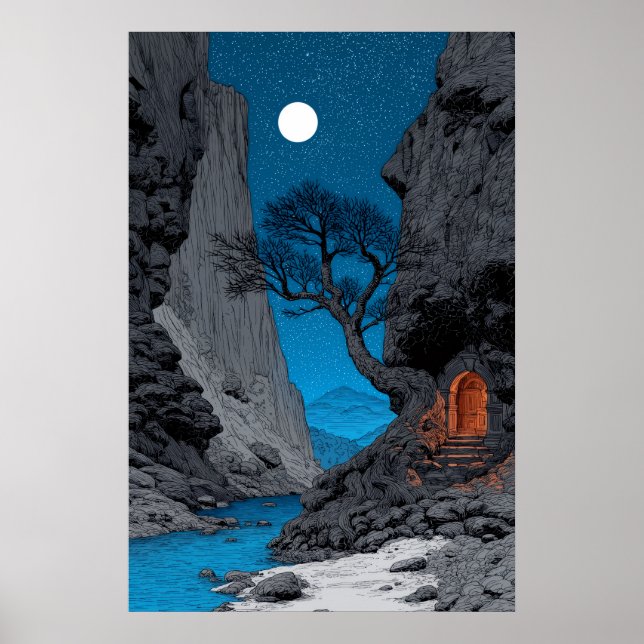Arte de impressão paisagem da lua azul do Canyon d (Frente)