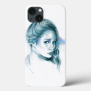 Arte de lápis de retrato feminino azul