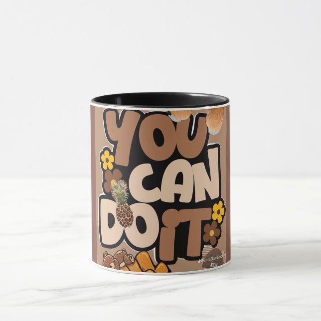 Arte de Linha Abstrata Moderna Caneca Preta | Co M (Centro)