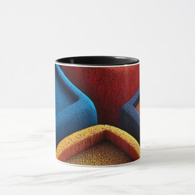 Arte de Linha Abstrata Moderna Caneca Preta | Co M (Centro)