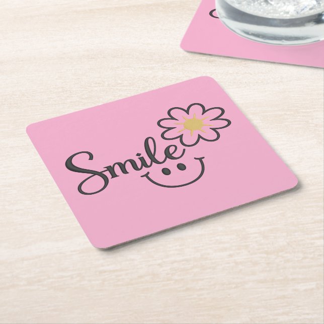 Arte de Linha de Girassol Sorridente | Porta-copos (Inclinado)