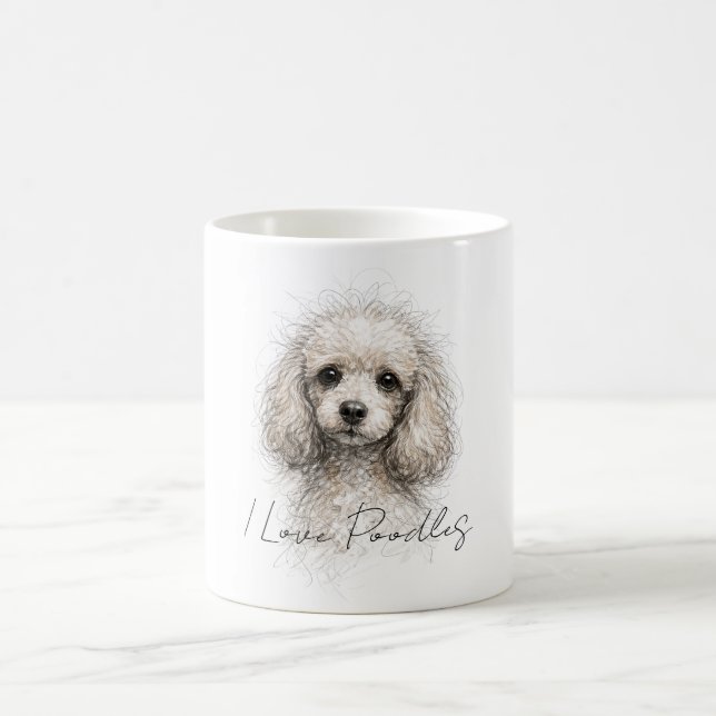 Arte de Linha de Poodle Fofa, Design de Xícara - A (Centro)