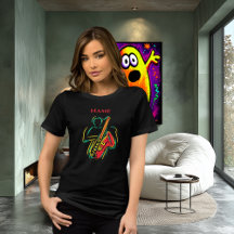 Arte de Linha de Saxofone Neon | Camiseta Musical 