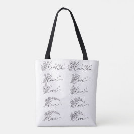 Arte de linha floral & amor em bolsa tote de 5 peç