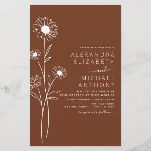 Arte de Linha Floral Botânica Minimalista de Casam