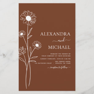 Arte de Linha Floral Botânica Minimalista de Casam