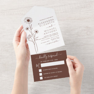 Arte de Linha Floral Botânica Minimalista de Casam