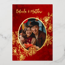 Arte de Linha Floral de Foto Casamento Chinês