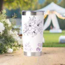 Arte de Linha Floral Preta Tumbler Roxo