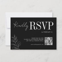 Arte de Linha Floral Rústico Preto RSVP de Casamen
