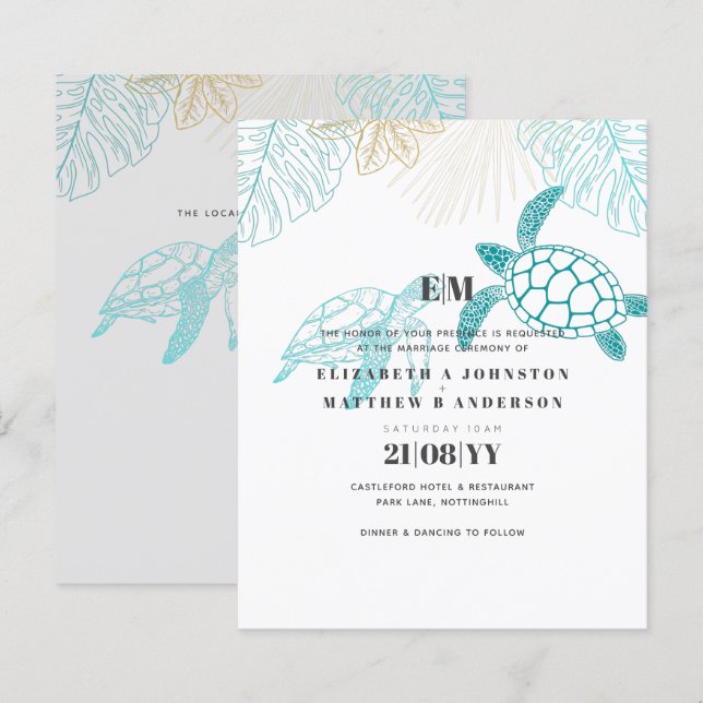 Arte de Linha Moderna de Casamento de Tartarugas M (Frente/Verso)