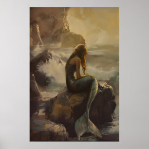 Arte de Mermaid do Pôr do Sol Costeiro Impressão O
