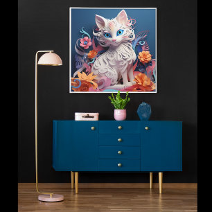 Arte de mural de impressão de gato com aparência 3