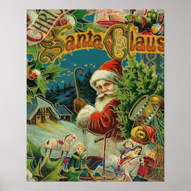 Arte de Natal Vintage Impressão Colagem Feriado (Frente)