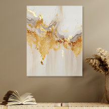 Arte de Parede Abstrata com Drip Dourado e Creme