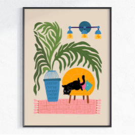 Arte de Parede Colorida de Gato Preto Poster de Ga