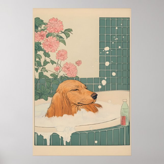 Arte de Parede Dachshund Estilo Japonês Impressão  (Frente)