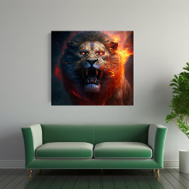 Arte de parede de Canvas Lion Flaming