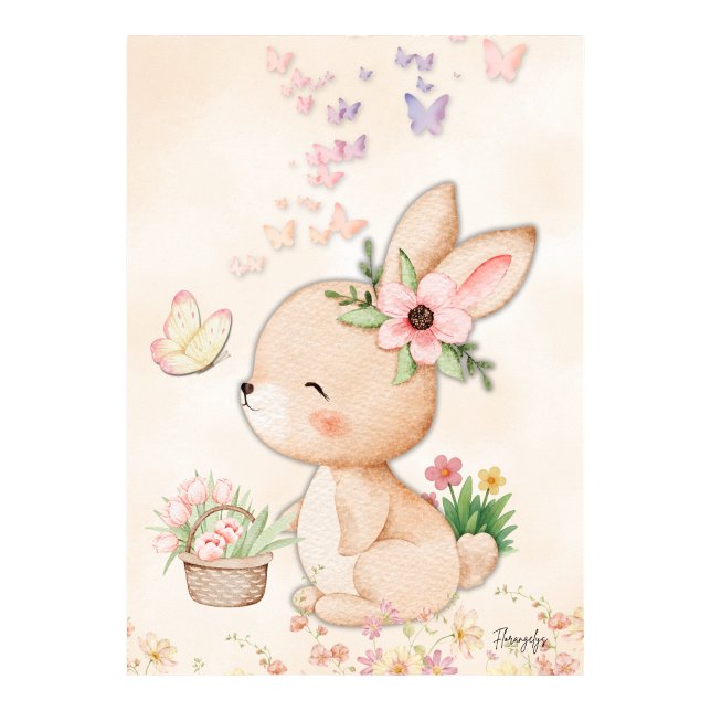 Arte de parede de coelho - Poster Imprimível Amor  (Bunny Wall art - Butterfly Love Printable Poster)